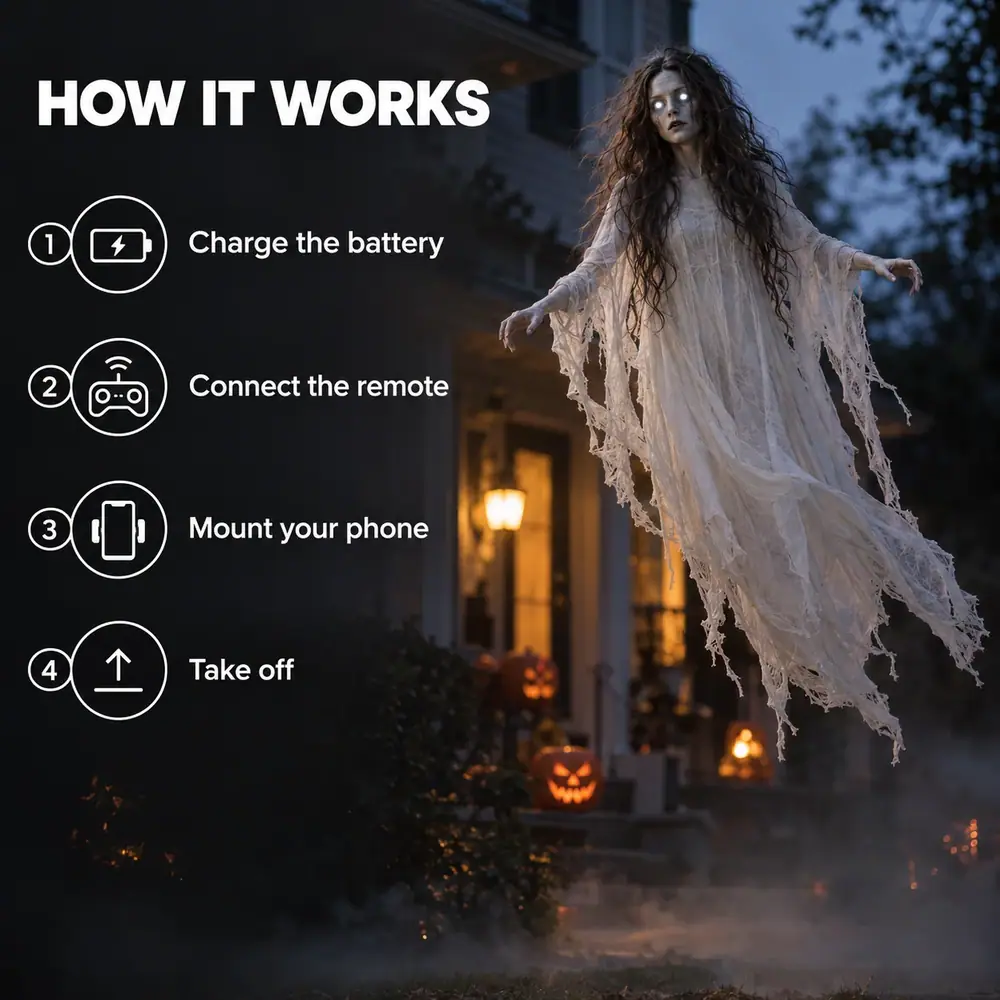 How it works: charge the battery, connect the remote, mount your phone, take off